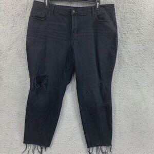 Old Navy Womens Jeans Destroyed 22 Black High Rise Curvy OG Straight Button Fly